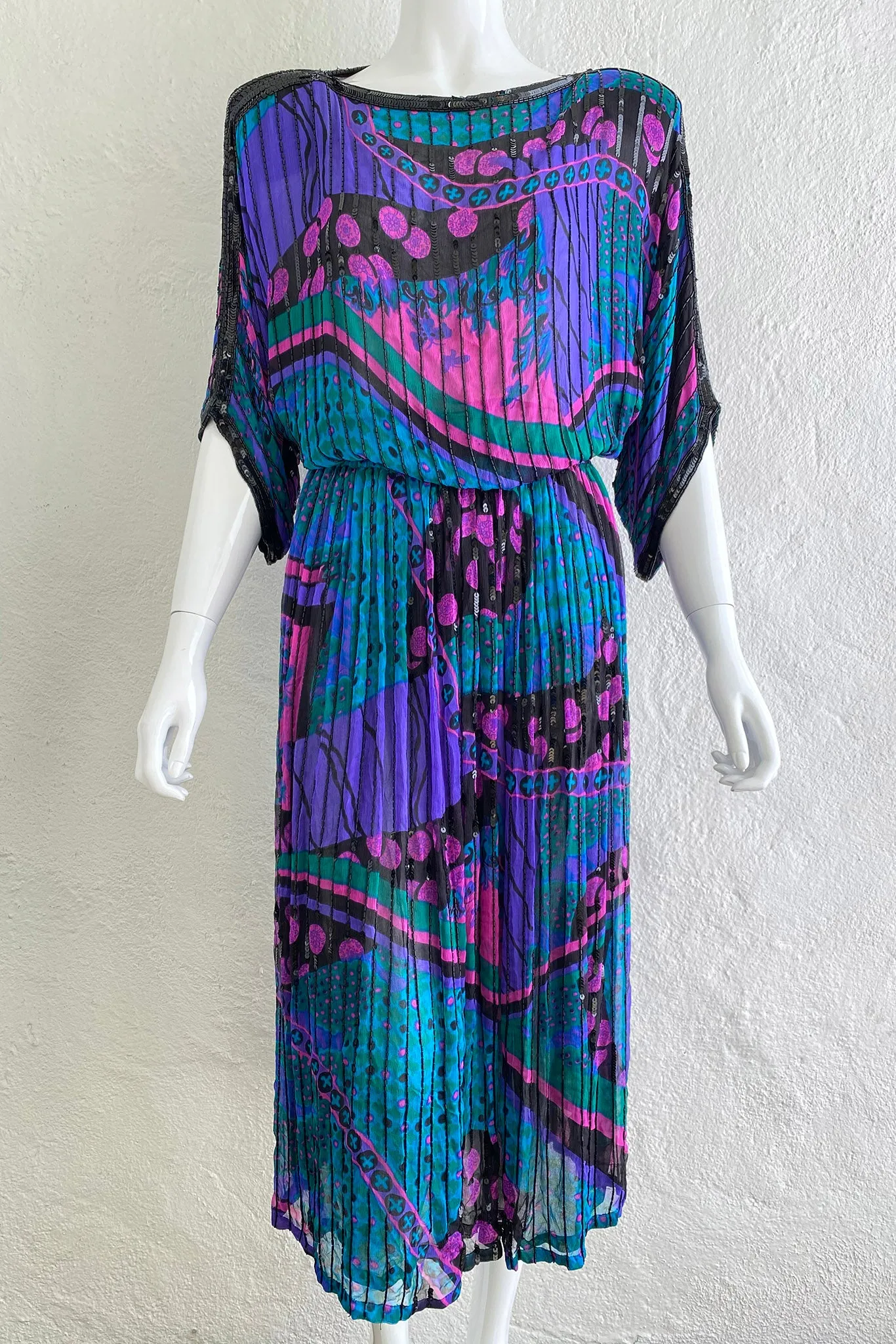 Beaded Bateau Print Dress