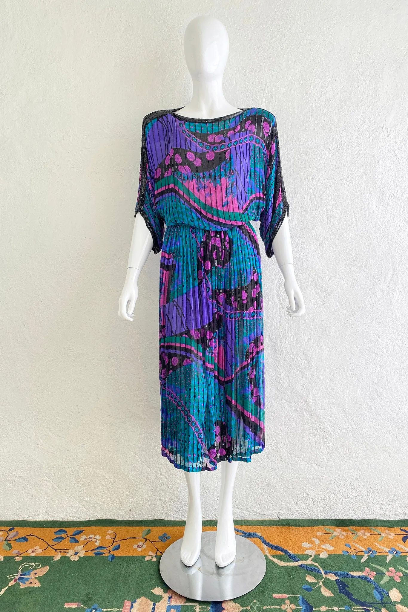 Beaded Bateau Print Dress