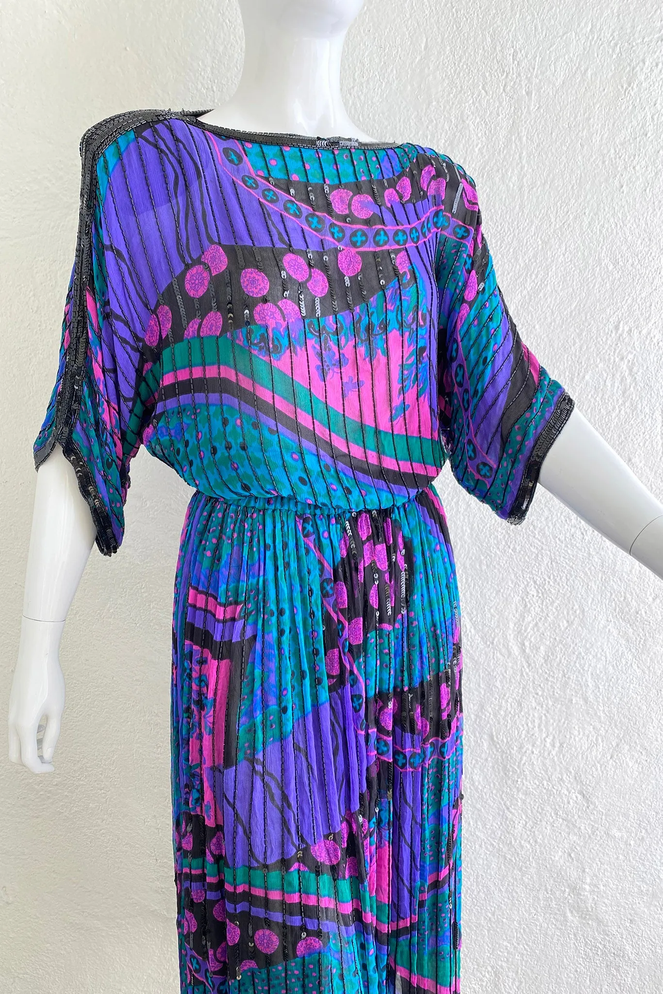 Beaded Bateau Print Dress