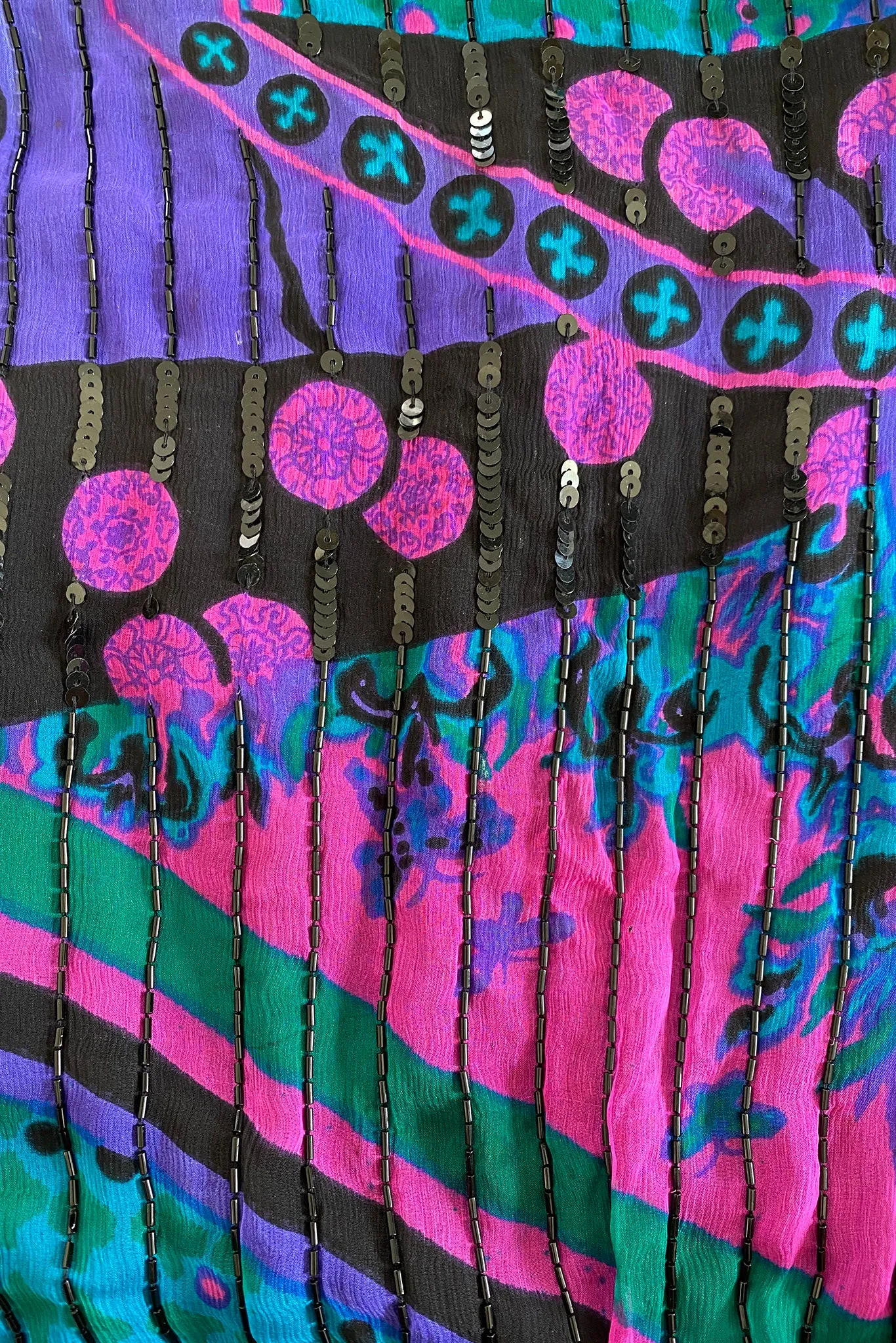 Beaded Bateau Print Dress