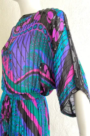 Beaded Bateau Print Dress
