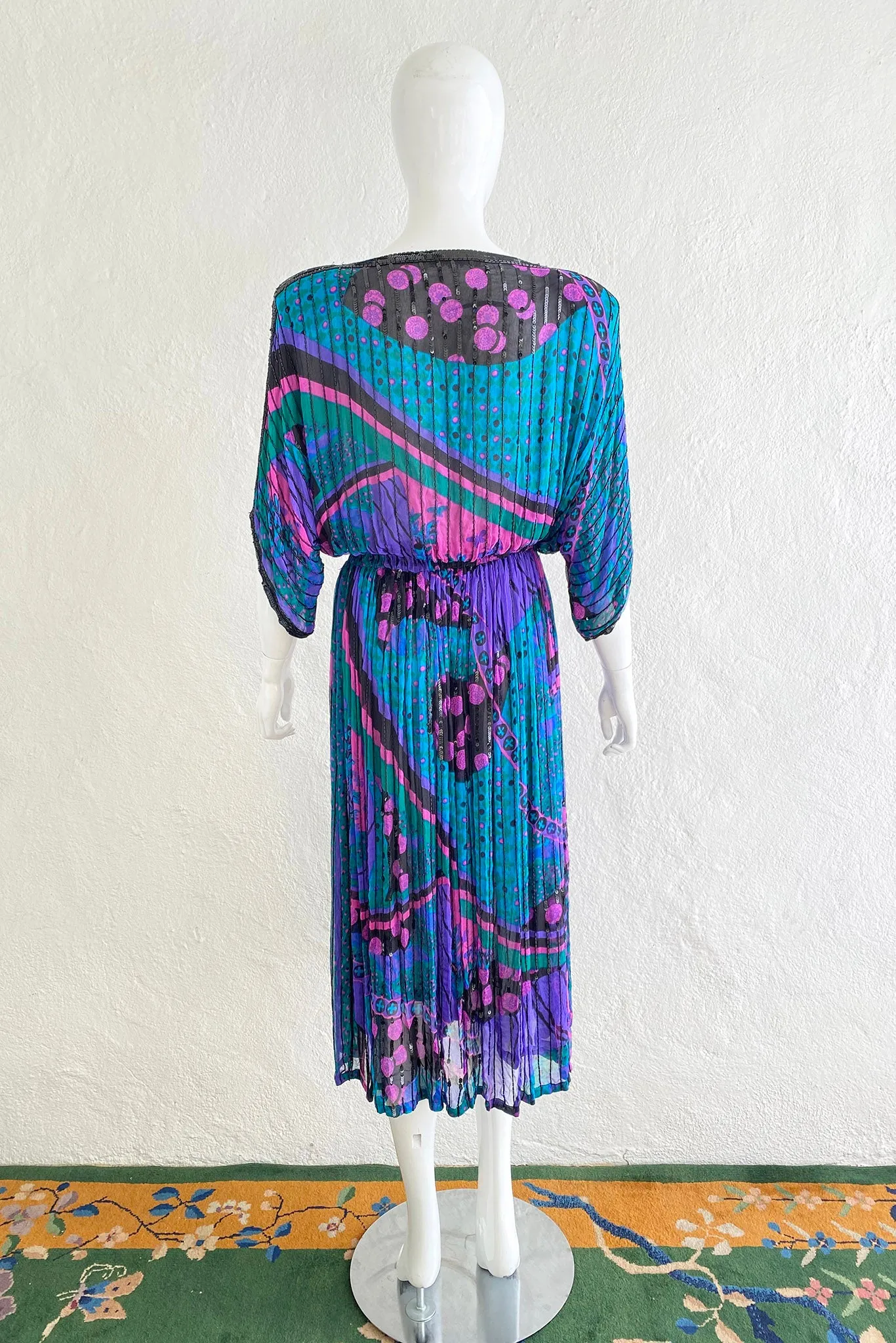 Beaded Bateau Print Dress