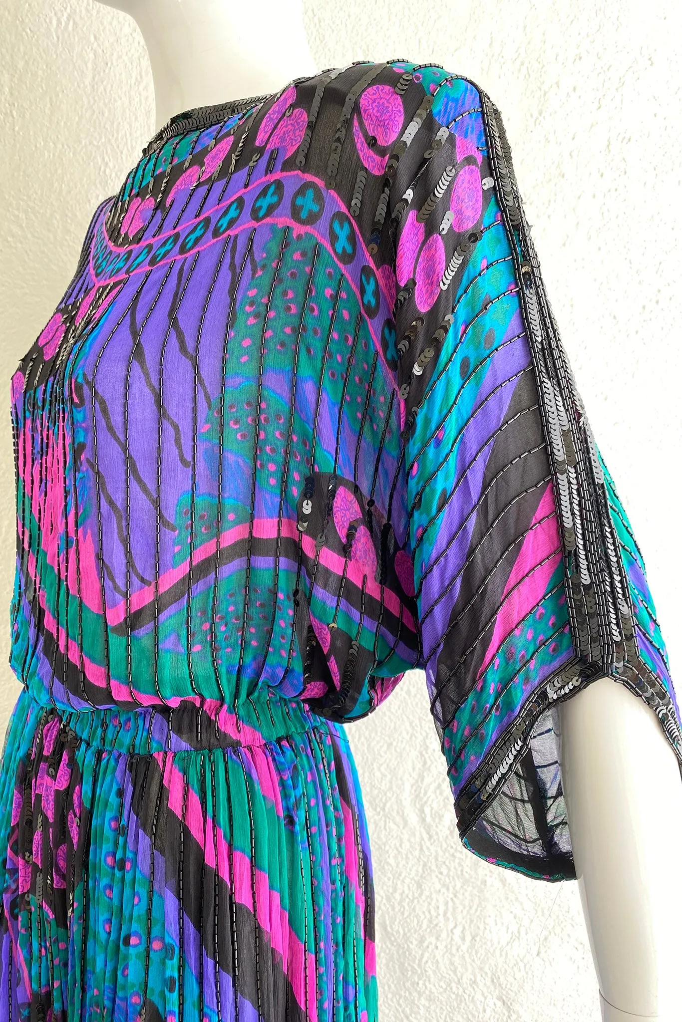 Beaded Bateau Print Dress