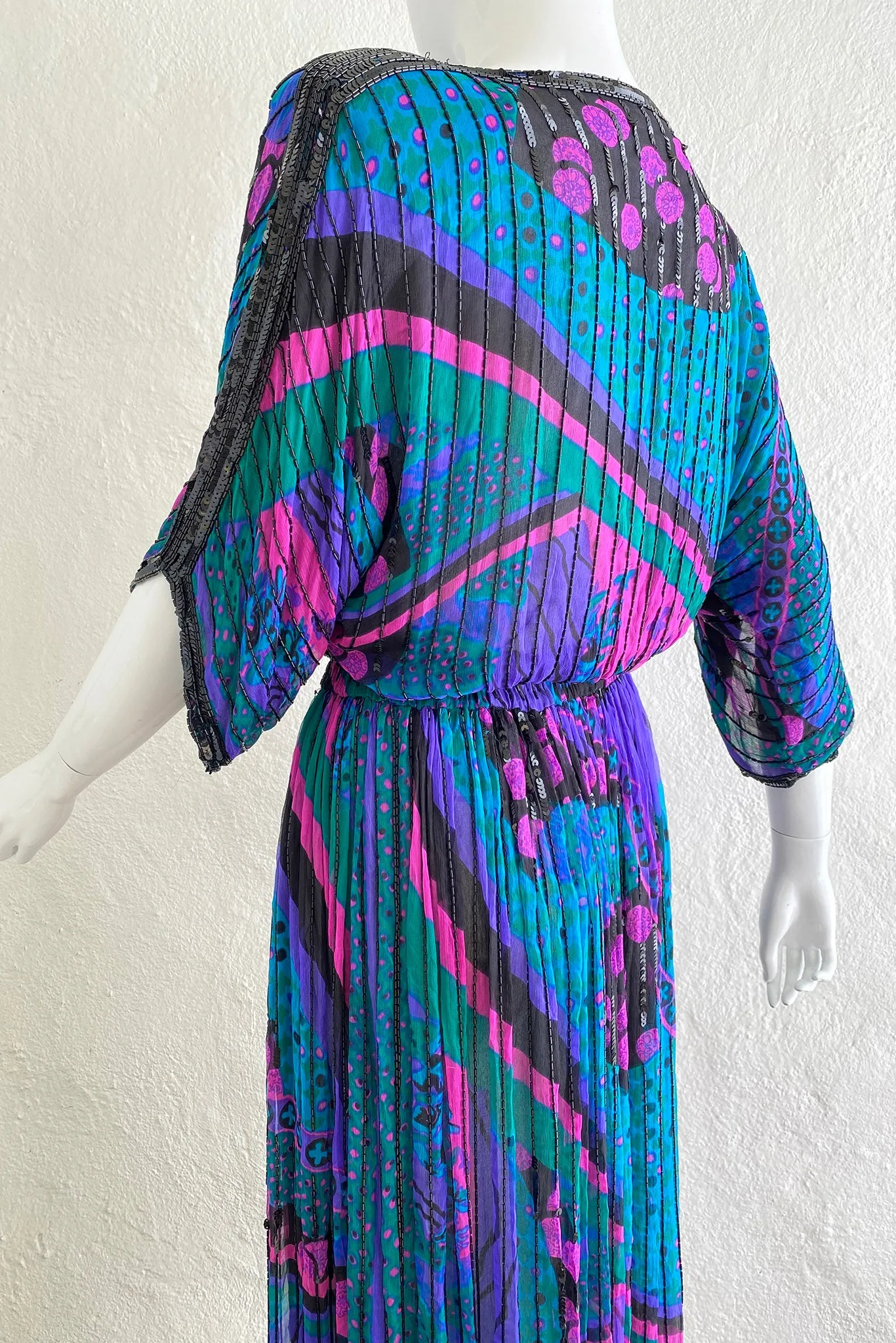Beaded Bateau Print Dress