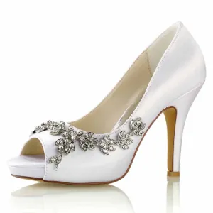 Beaded Wedding Shoes Peep Toe Stiletto Trendy Bridal Heels
