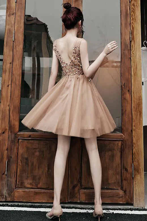 Beading V Neck Homecoming Dress Cheap A Line Short Prom Drsess OHM004
