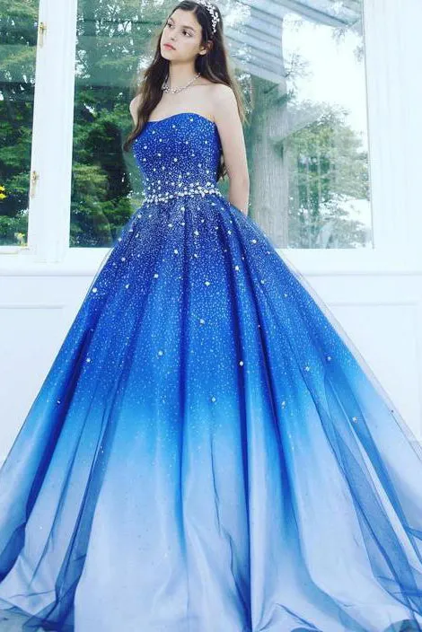 Beautiful Ball Gown Sweetheart Sweep Train Sleeveless Sequins Beading Long Tulle Prom Dress/Evening Dress OHC140