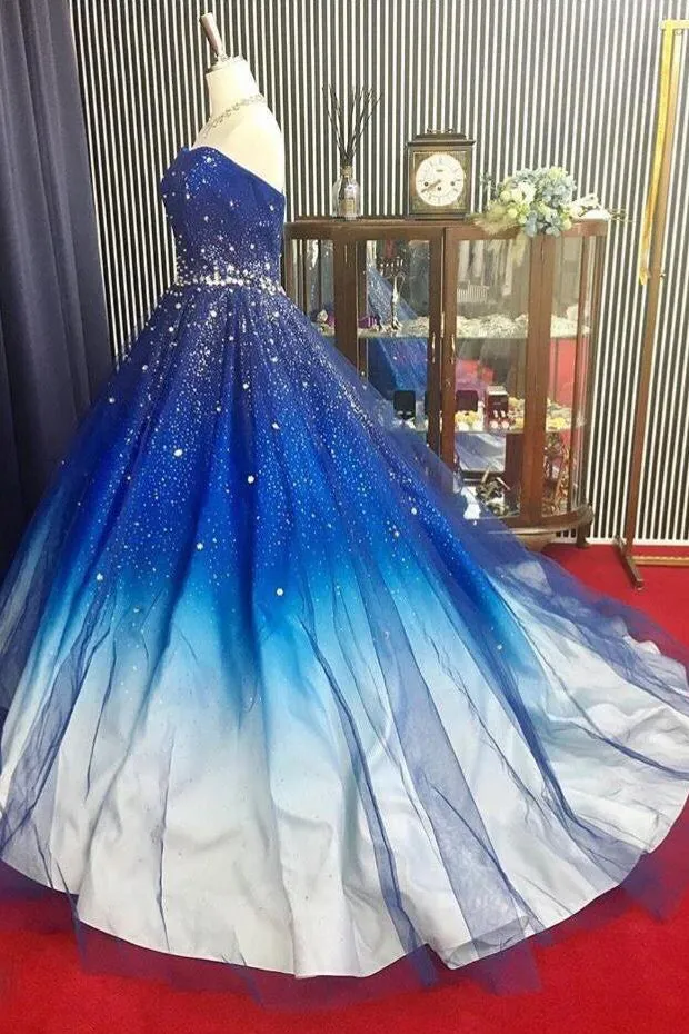 Beautiful Ball Gown Sweetheart Sweep Train Sleeveless Sequins Beading Long Tulle Prom Dress/Evening Dress OHC140
