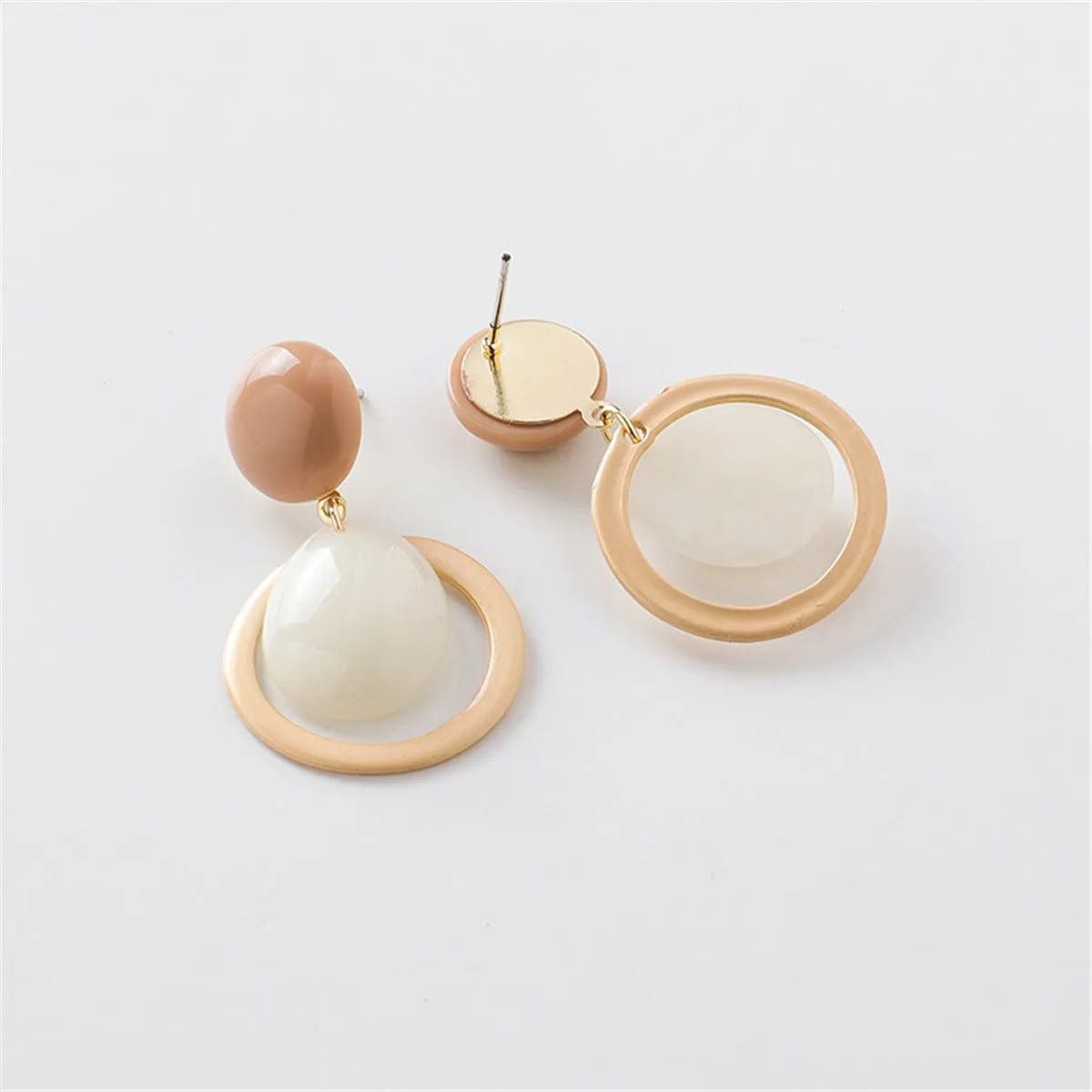 Beige & 18K Gold-Plated Two-Tier Drop Earrings