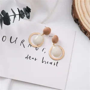 Beige & 18K Gold-Plated Two-Tier Drop Earrings