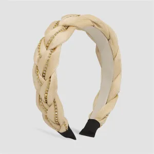 Beige & Cubic Zirconia 18K Gold-Plated Twisted Headband