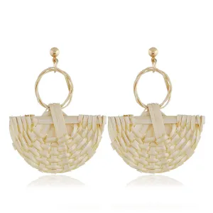 Beige Rattan Fan Drop Earrings