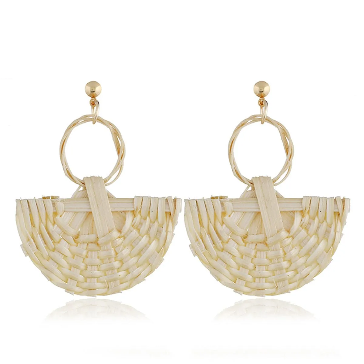 Beige Rattan Fan Drop Earrings