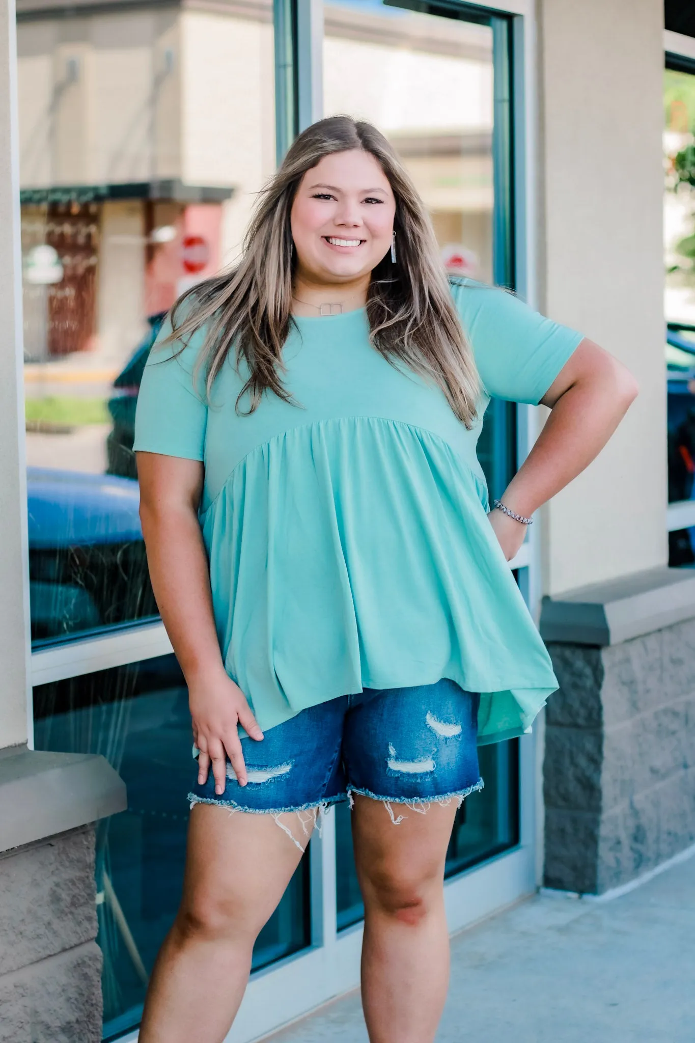 Believe in Me Babydoll Top in Dusty Green