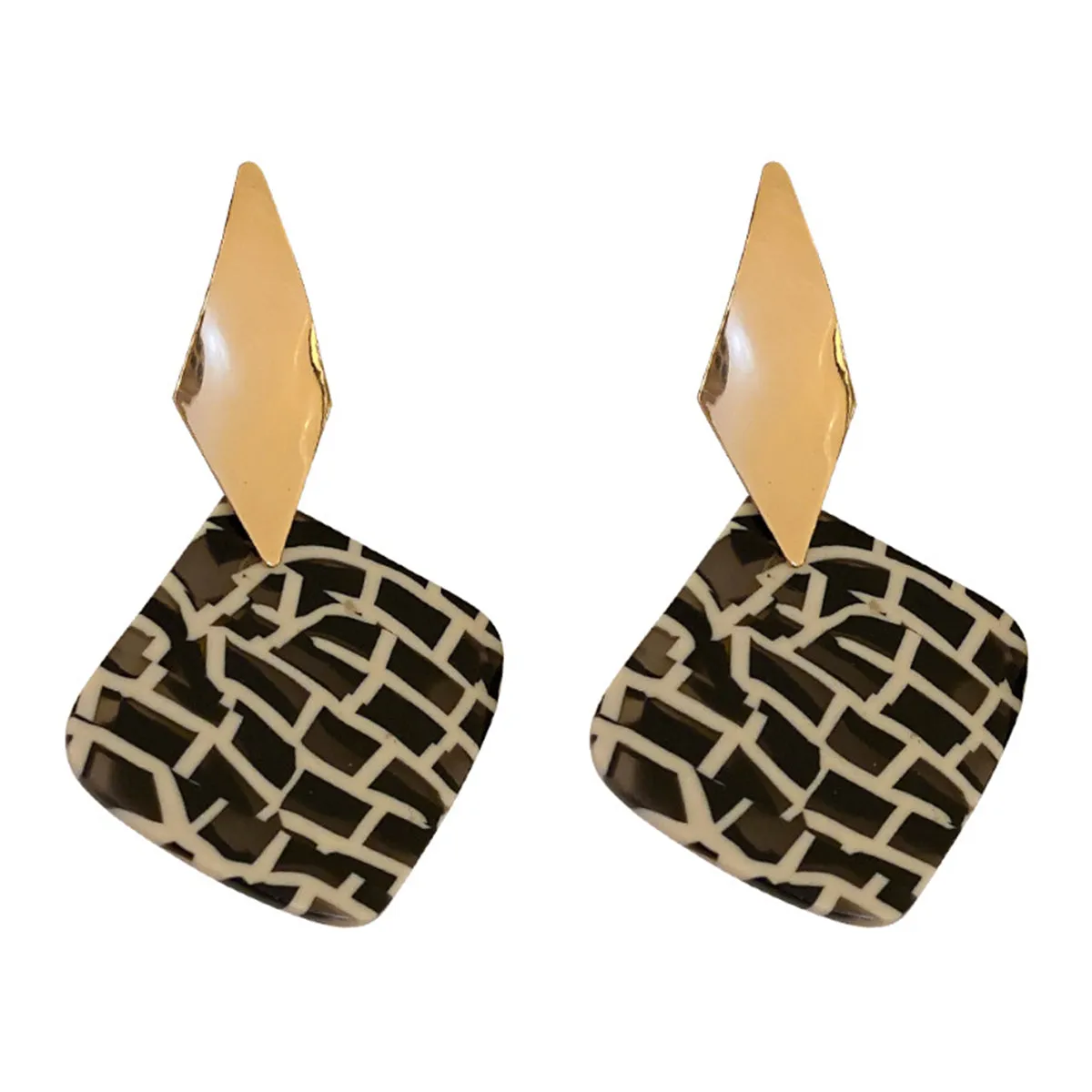 Black Acrylic & 18K Gold-Plated Geometric Rhombus Drop Earrings