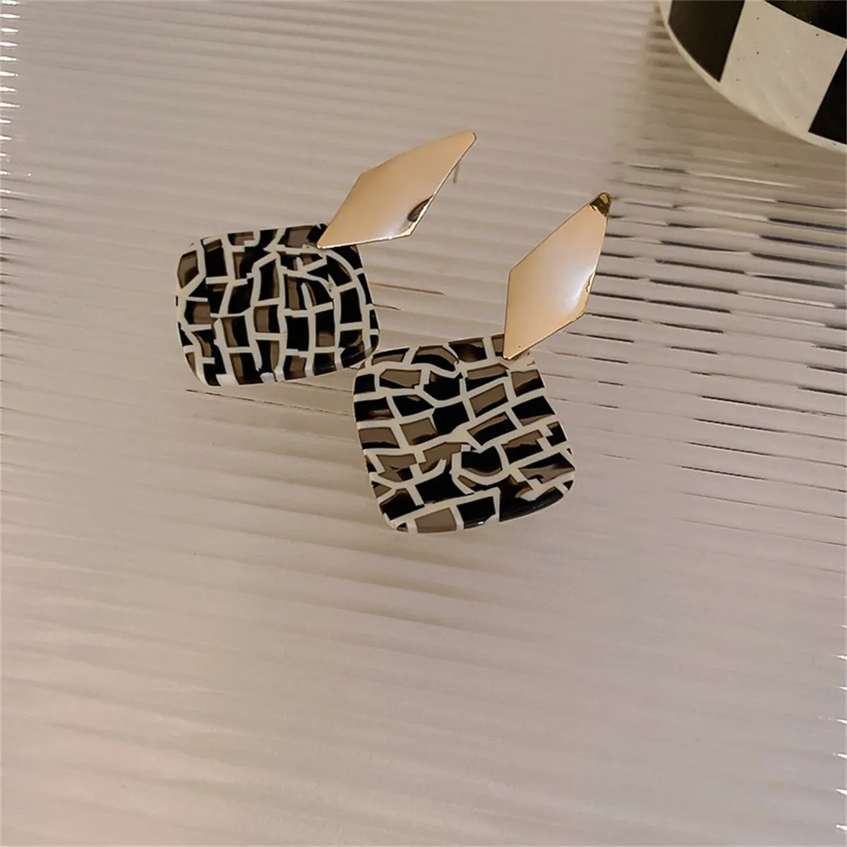 Black Acrylic & 18K Gold-Plated Geometric Rhombus Drop Earrings