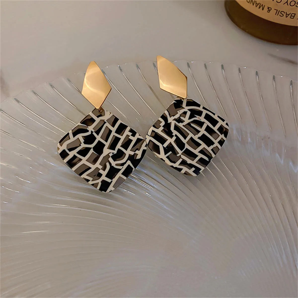 Black Acrylic & 18K Gold-Plated Geometric Rhombus Drop Earrings