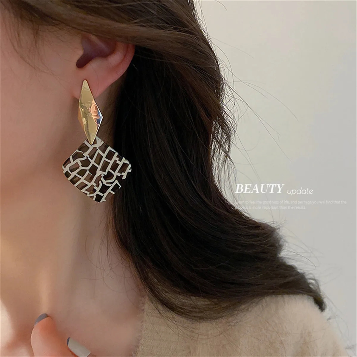 Black Acrylic & 18K Gold-Plated Geometric Rhombus Drop Earrings