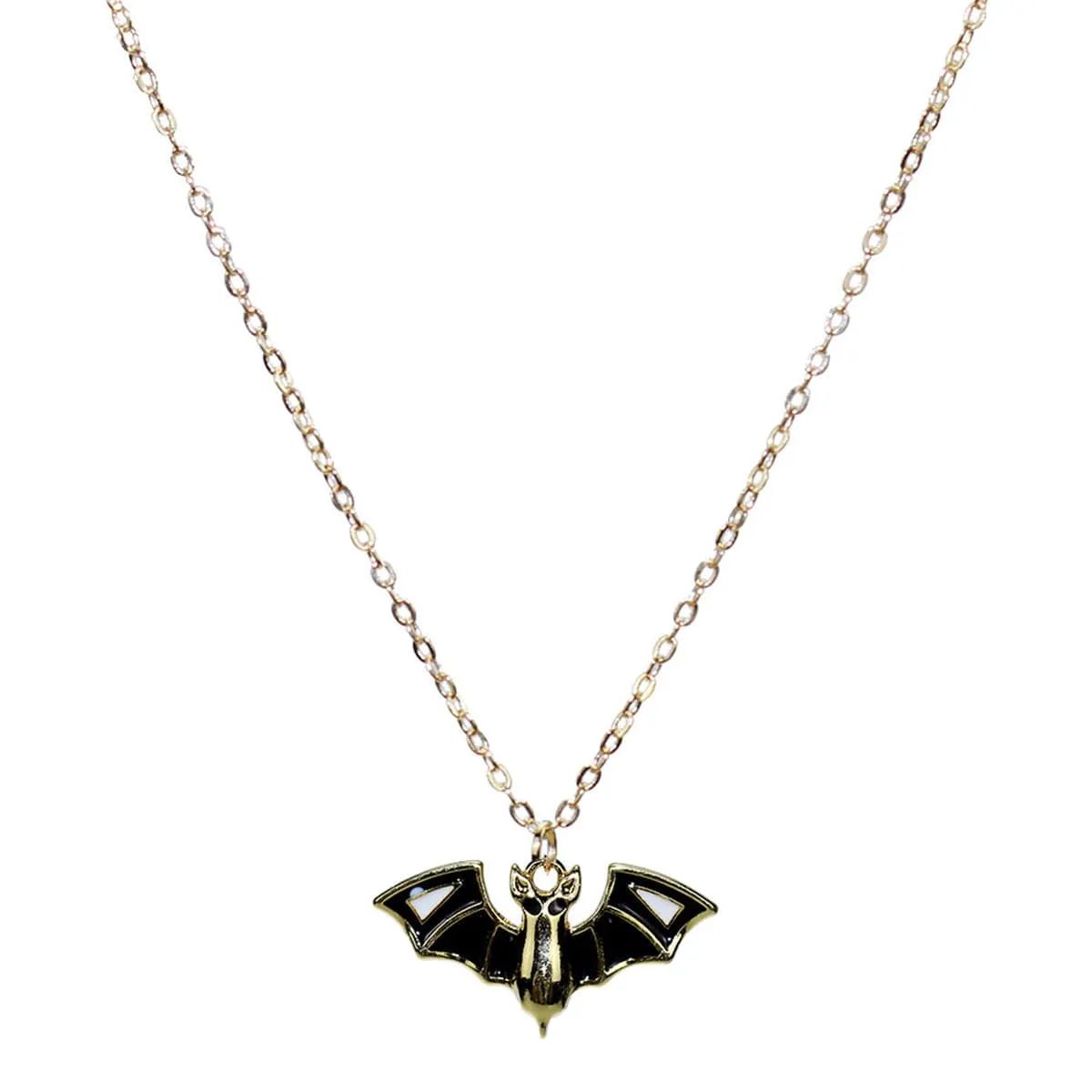 Black & 18K Gold-Plated Bat Pendant Necklace & Drop Earrings