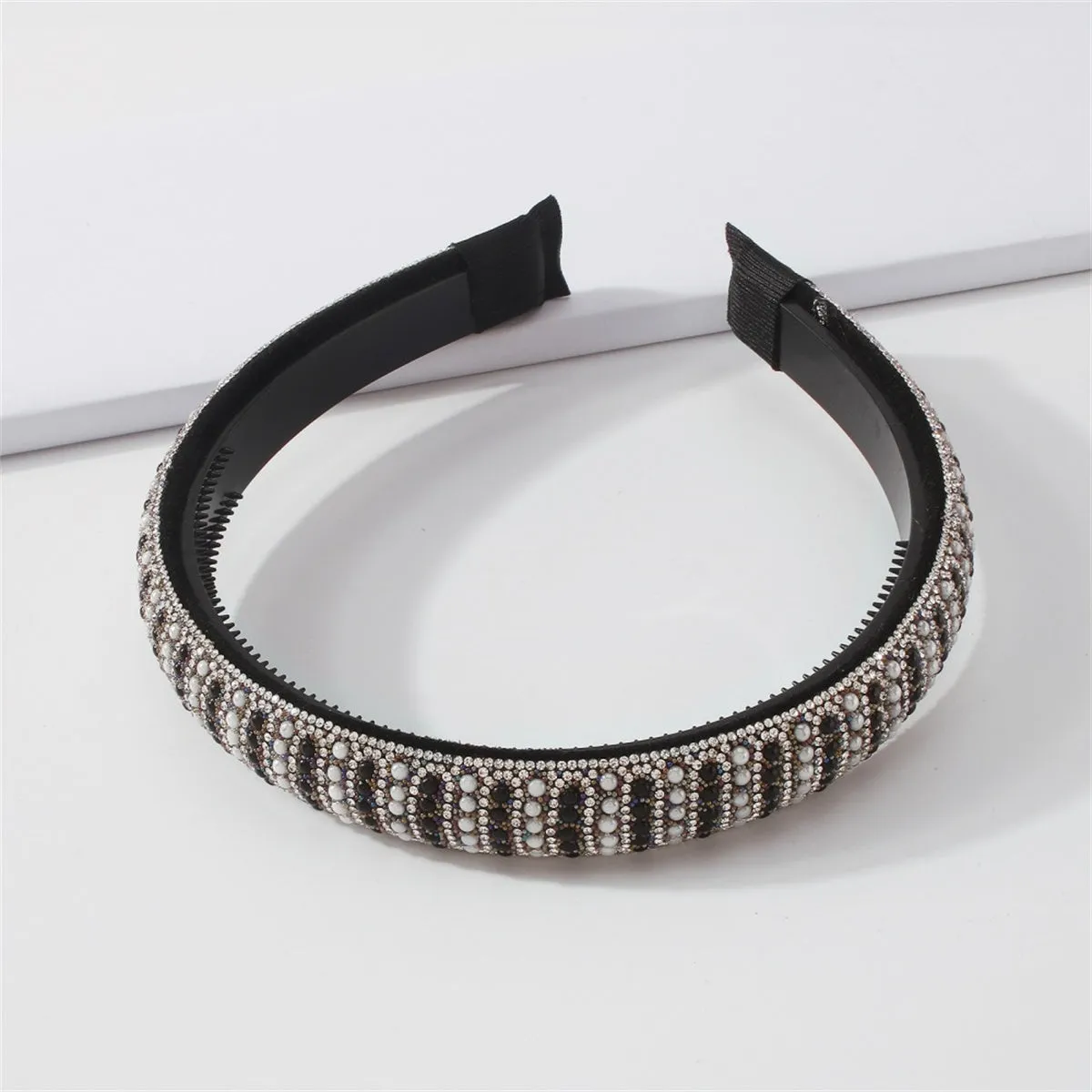 Black & Cubic Zirconia Stripe Hard Headband