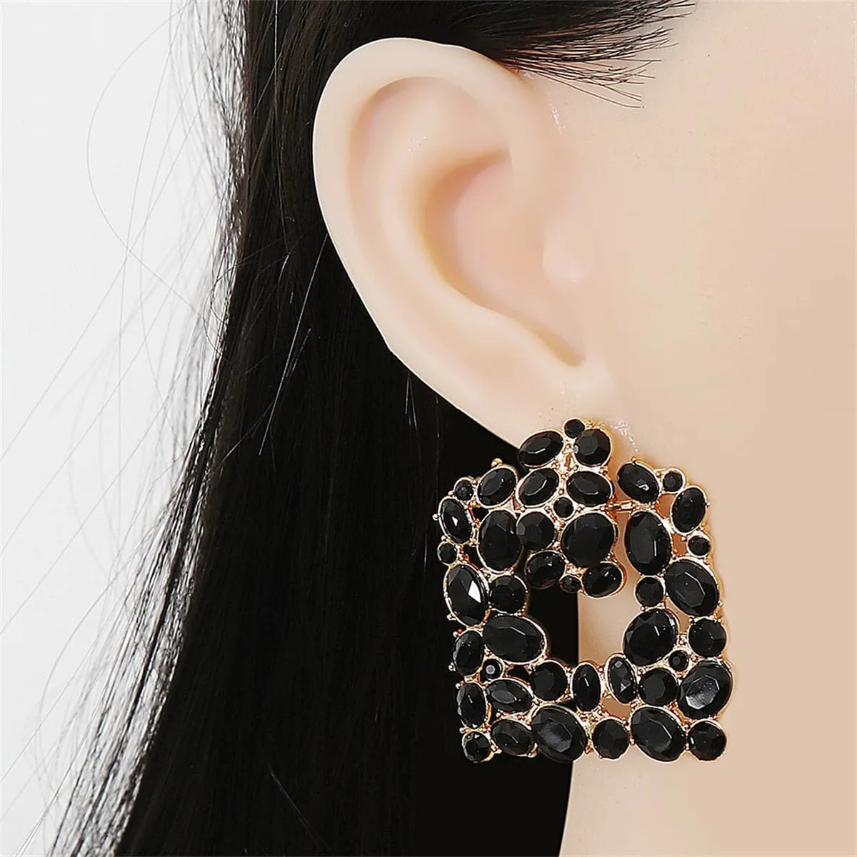 Black Crystal & Cubic Zirconia 18K Gold-Plated Drop Earrings