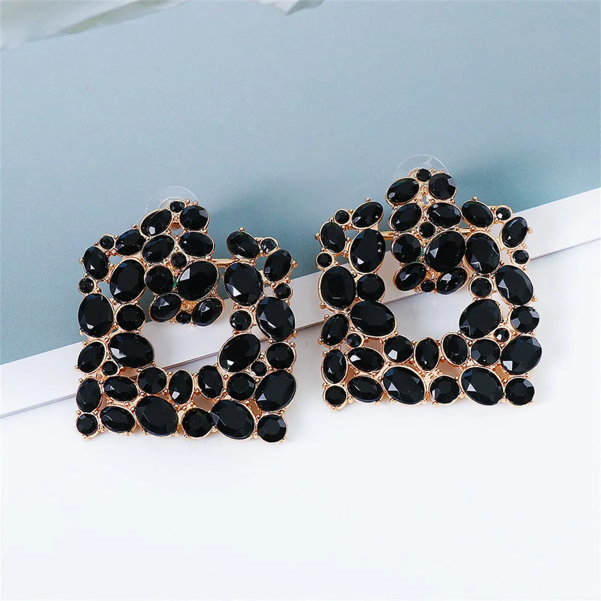 Black Crystal & Cubic Zirconia 18K Gold-Plated Drop Earrings