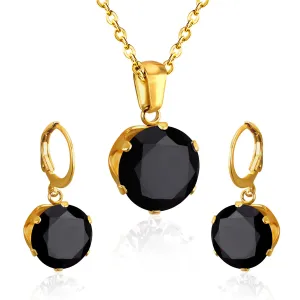 Black Cubic Zirconia & 18K Gold-Plated Huggie Earrings & Pendant Necklace