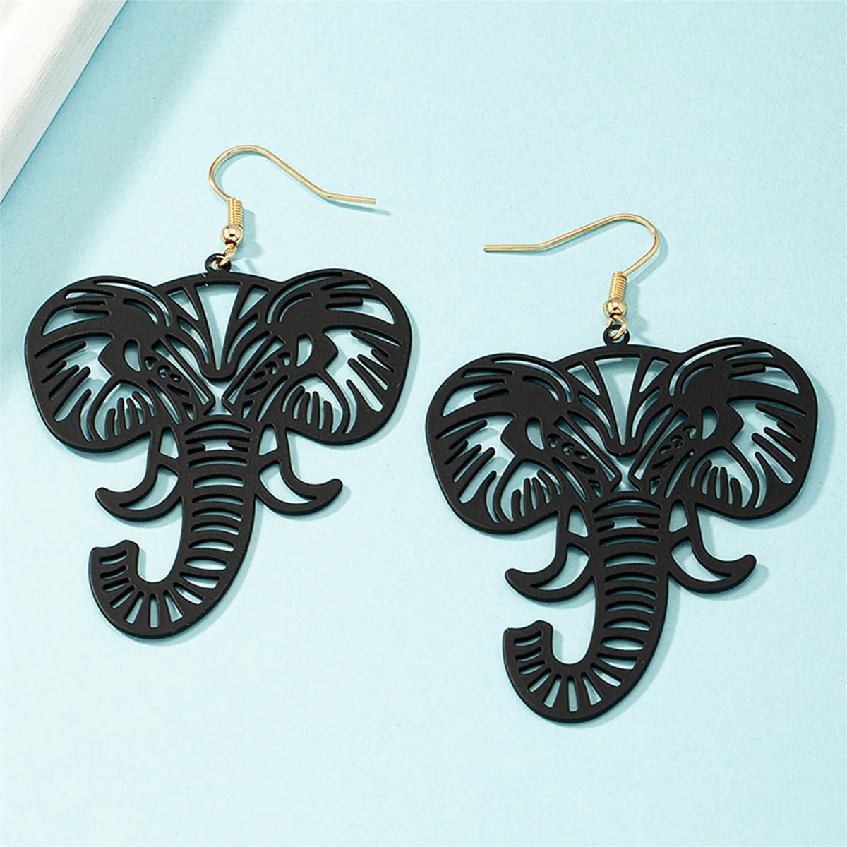 Black Enamel & 18K Gold-Plated Elephant Drop Earrings