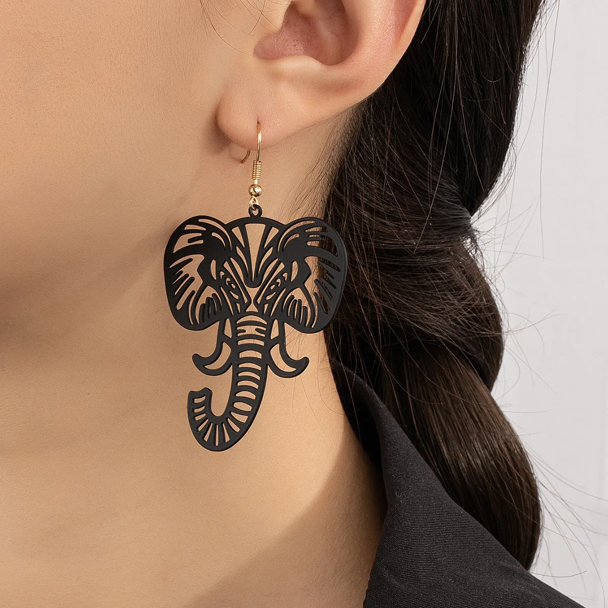 Black Enamel & 18K Gold-Plated Elephant Drop Earrings