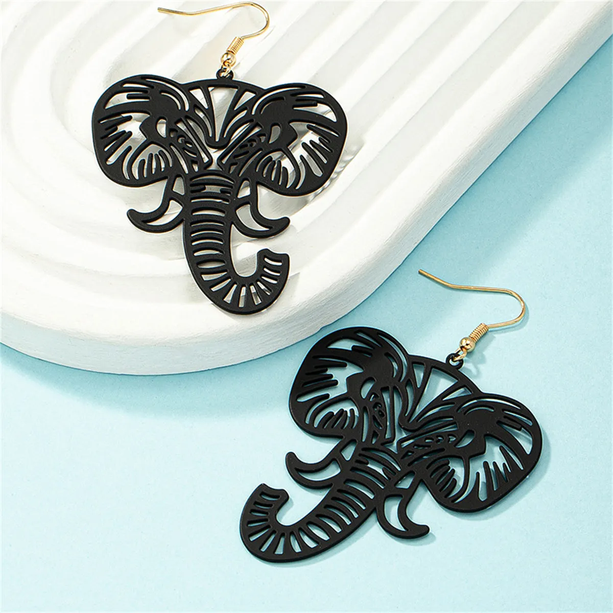 Black Enamel & 18K Gold-Plated Elephant Drop Earrings