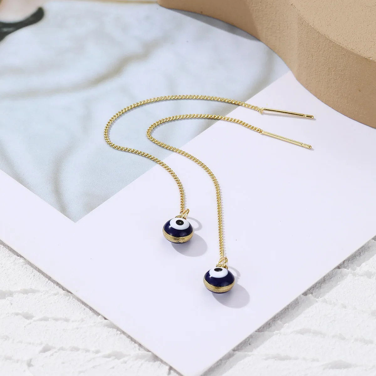 Black Enamel & 18K Gold-Plated Eye Ear Threaders