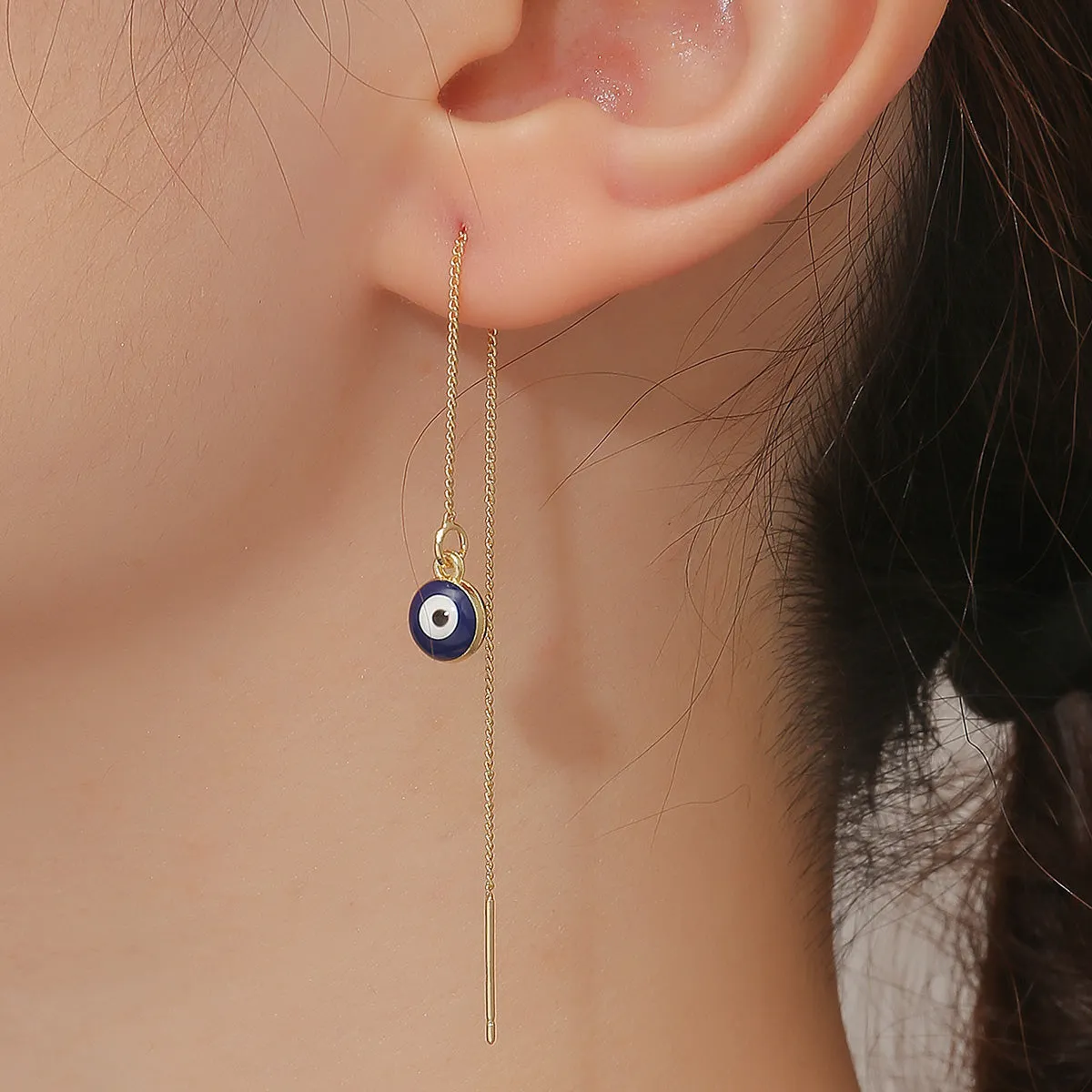 Black Enamel & 18K Gold-Plated Eye Ear Threaders