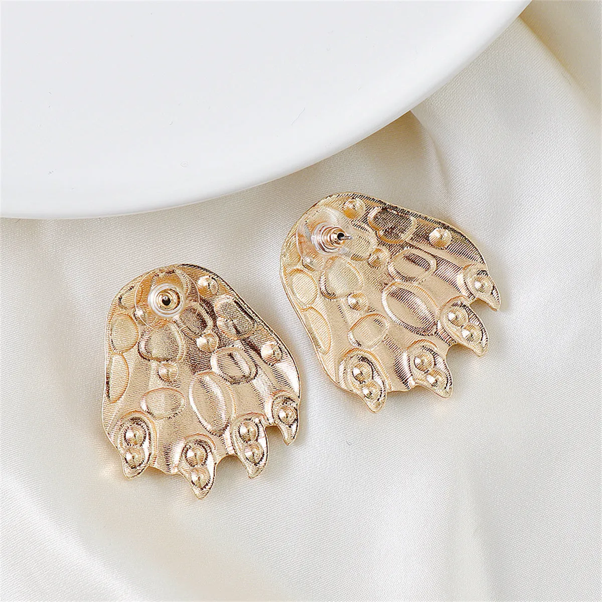 Black Enamel & Cubic Zirconia 18K Gold-Plated Leopard Paw Stud Earrings