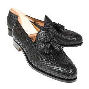 Black Hand Woven Braided Leather Acton Loafers - Loafers Shoes