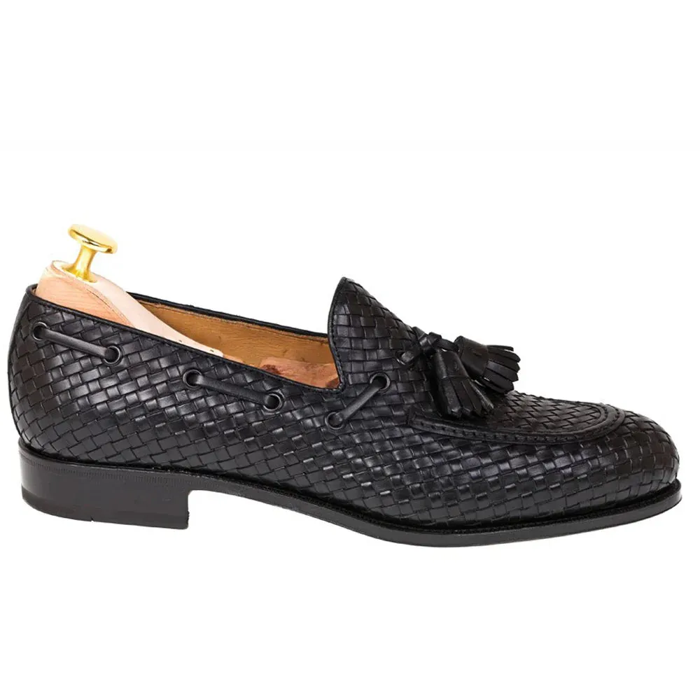 Black Hand Woven Braided Leather Acton Loafers - Loafers Shoes