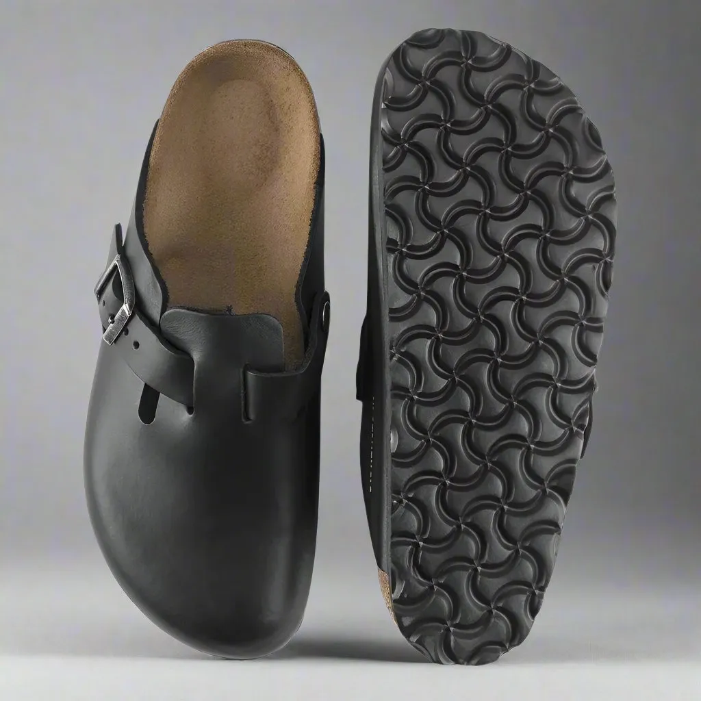 Black Leather Pedestal Platforms Clogs - Clogs