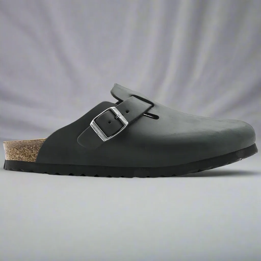 Black Leather Pedestal Platforms Clogs - Clogs