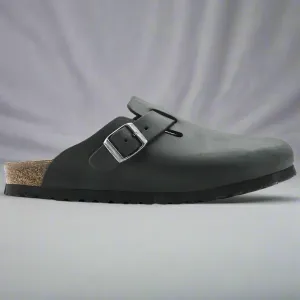 Black Leather Pedestal Platforms Clogs - Clogs