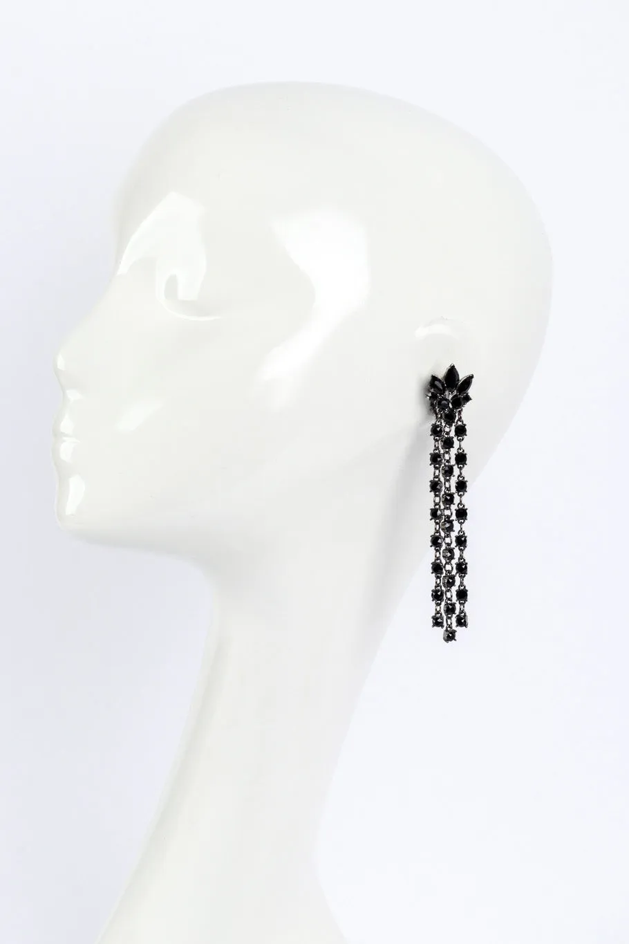 Black Marquise Rhinestone Fringe Earrings