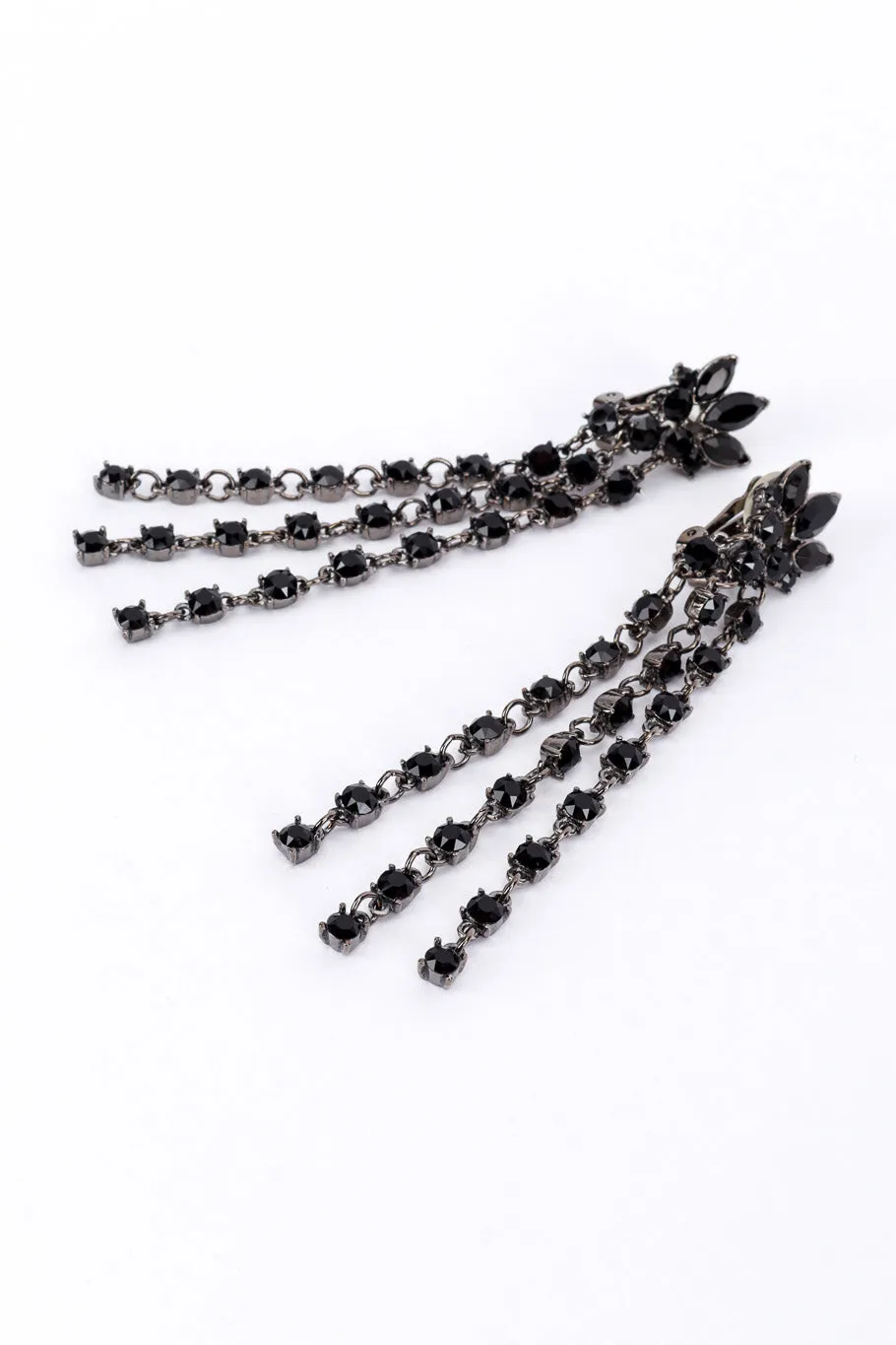 Black Marquise Rhinestone Fringe Earrings