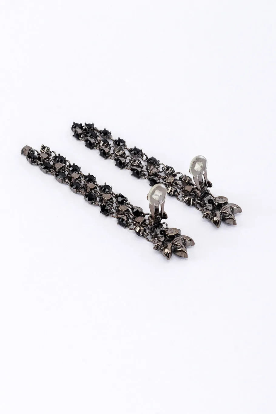 Black Marquise Rhinestone Fringe Earrings