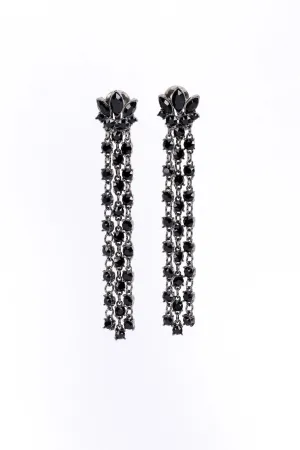 Black Marquise Rhinestone Fringe Earrings