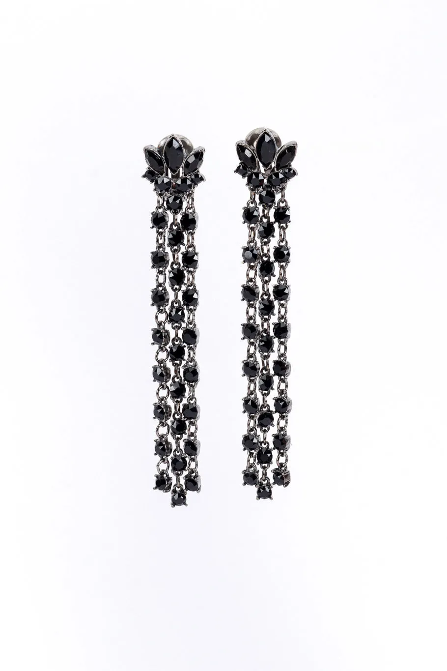 Black Marquise Rhinestone Fringe Earrings