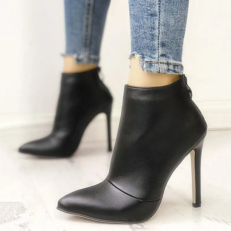 Black Pointed High Heel Booties