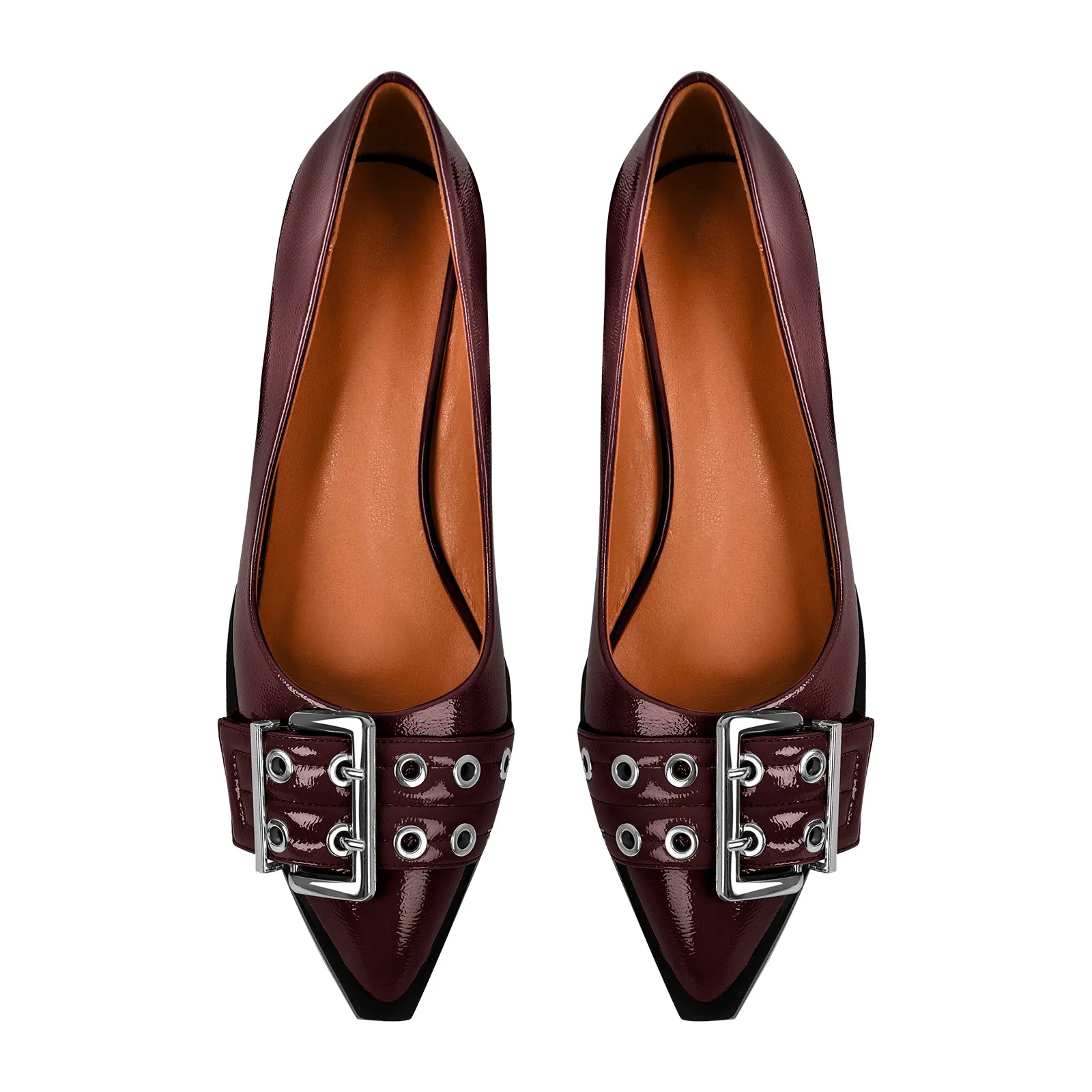Black Pointed Toe Buckle Chunky Heel Pumps