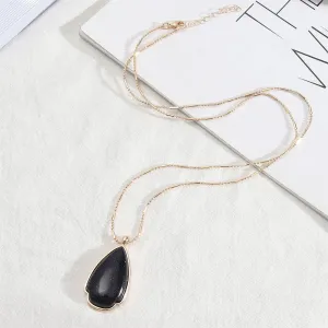 Black Quartz & 18K Gold-Plated Drop Pendant Necklace