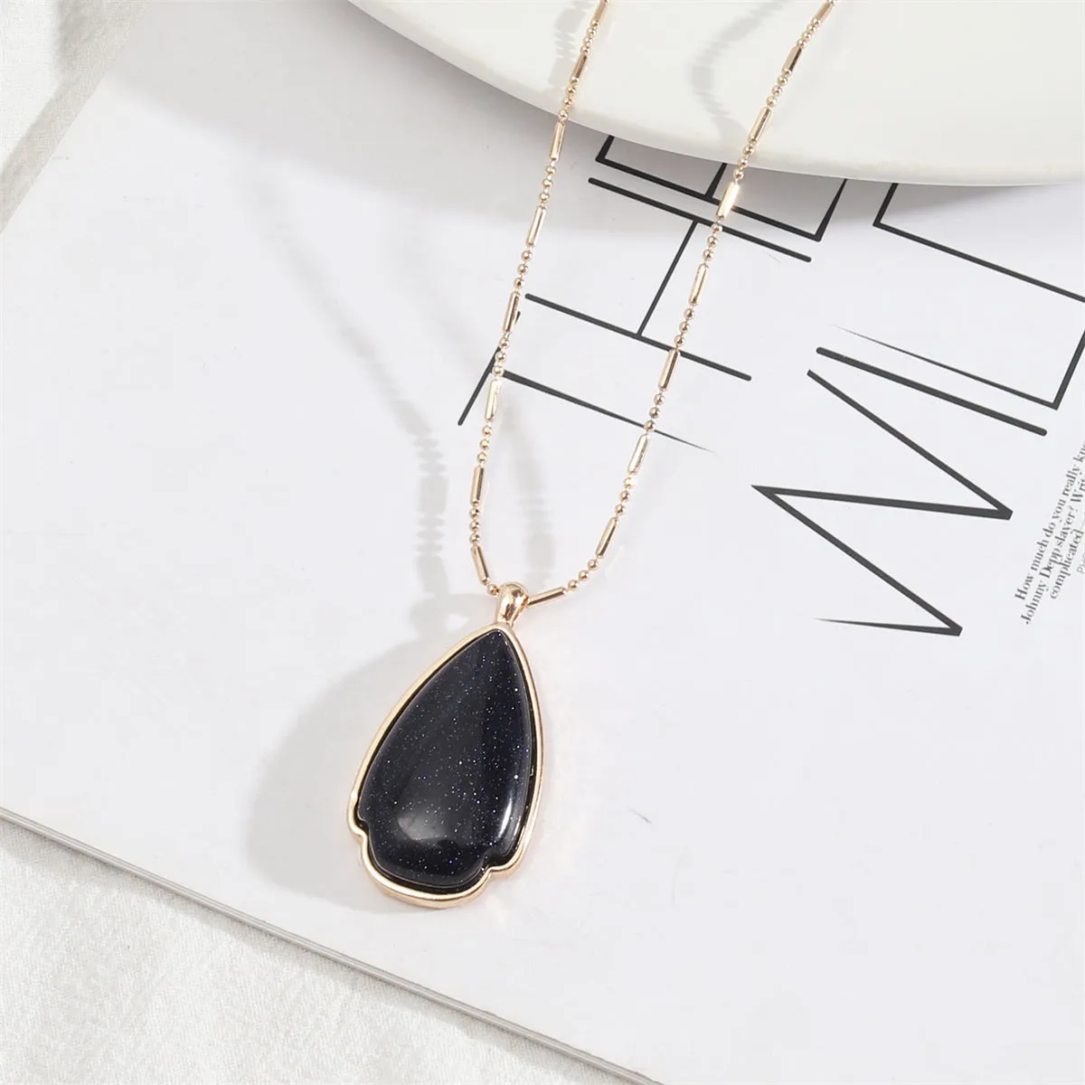 Black Quartz & 18K Gold-Plated Drop Pendant Necklace