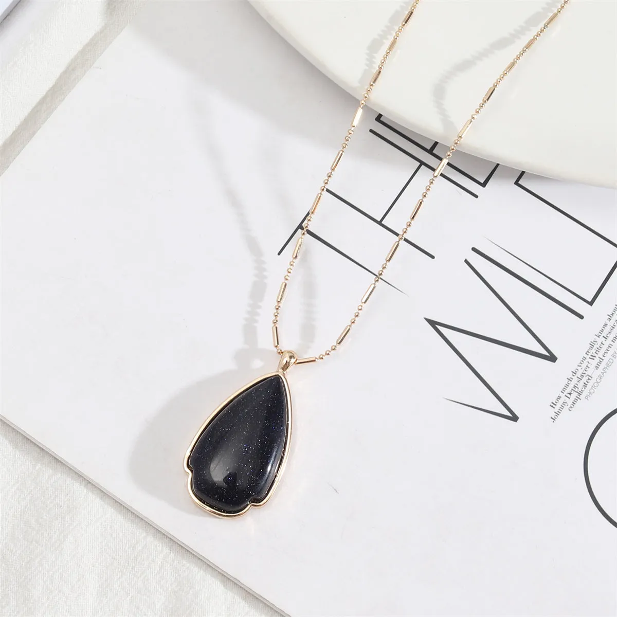 Black Quartz & 18K Gold-Plated Drop Pendant Necklace