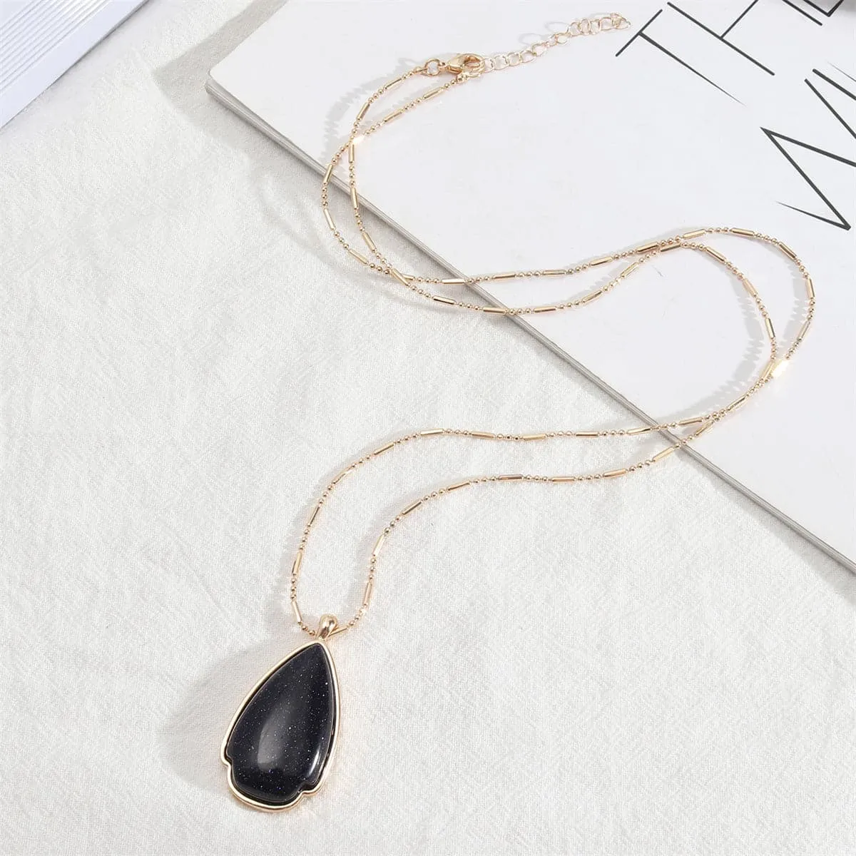 Black Quartz & 18K Gold-Plated Drop Pendant Necklace