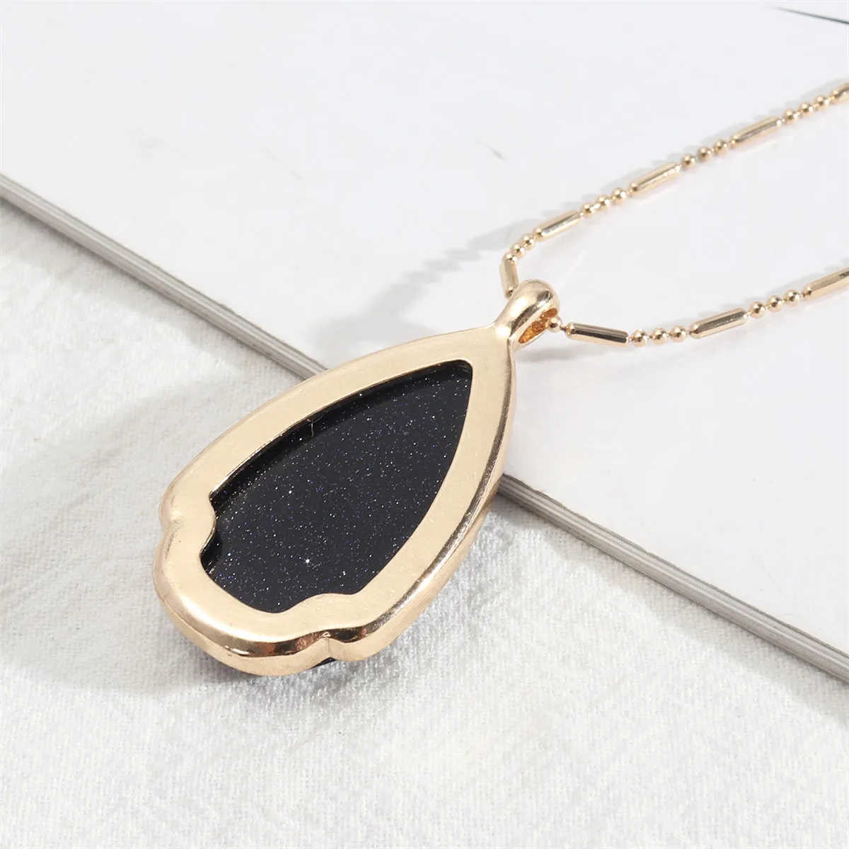 Black Quartz & 18K Gold-Plated Drop Pendant Necklace